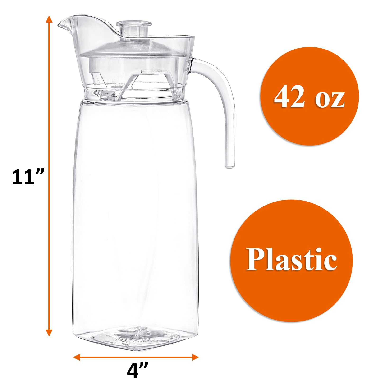 Paquete de 2 jarras de plástico de 42 onzas con tapa, jarra de agua de acrílico transparente, recipiente irrompible para bebidas para té helado, limonada y jugo 2