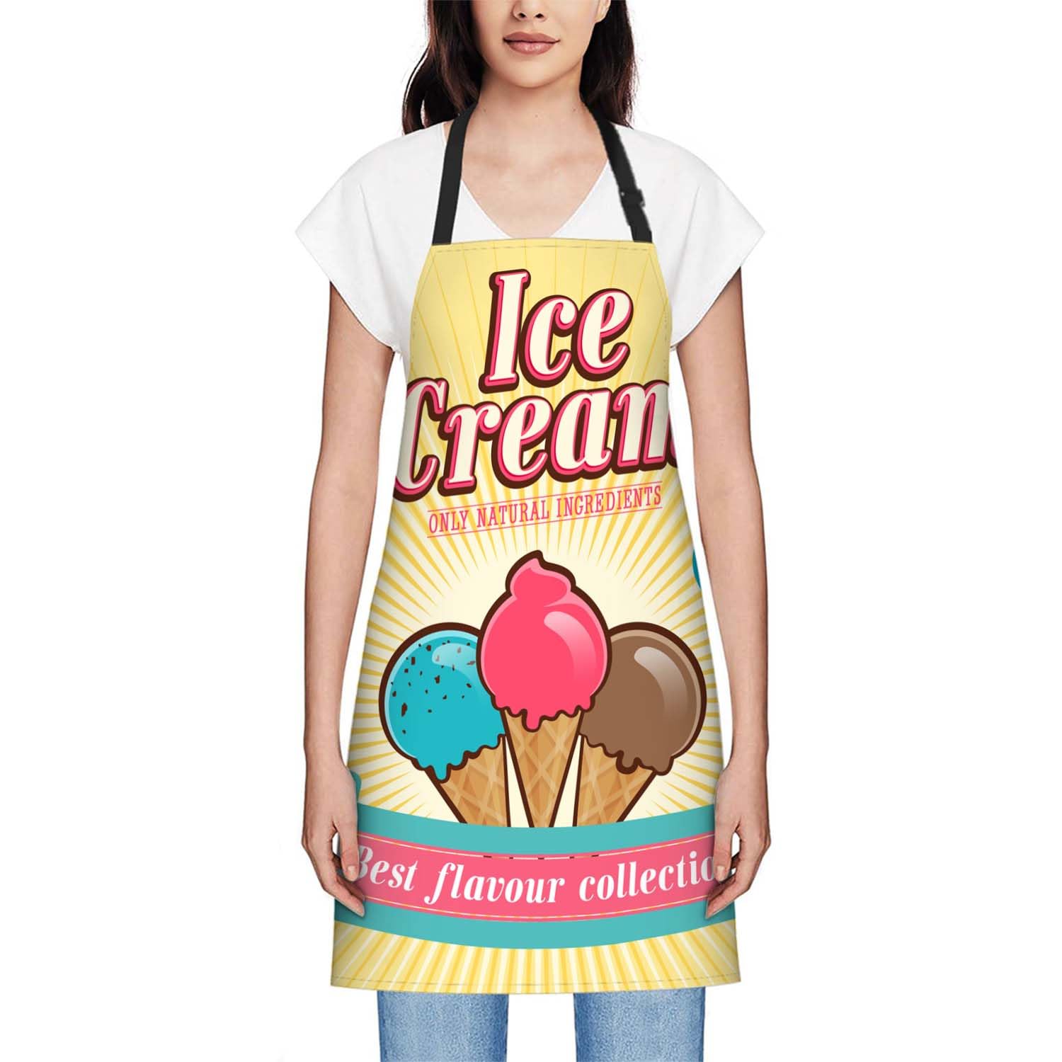Smooffly Vintage Ice Cream Apron Chefs Apron, Cooking and Baking Apron for Men and Women Kitchen Aprons, Butchers Apron - Image 2
