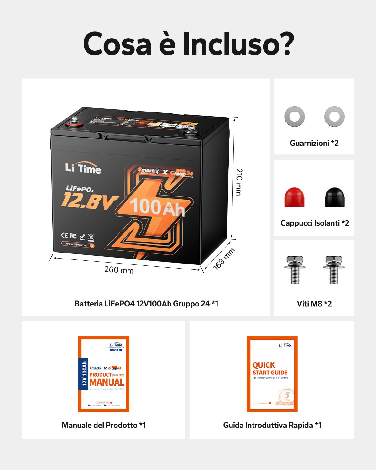 LiTime Batteria Litio 12V 100Ah con Bluetooth per Camper, Barche (3 PACK)