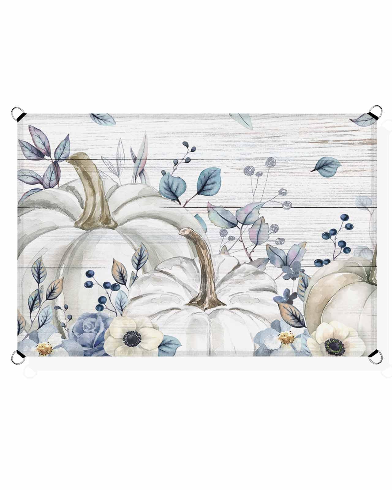 Fall Thanksgiving Outdoor Patio Sun Shade Sail 12' x 16' Rectangle Waterproof Sun Sail Shades UV Block Sunshades Autumn Pumpkin Leaf Wood Grain Blue Patio Shade for Backyard Garden Outside Deck Cover