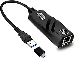 Adaptador de Rede USB 3.0 para RJ45 Gigabit 1000 Mbps com Chip Integrado – Placa de Rede Externa Plug & Play para Windows, Mac, Linux, Notebook e PC + Adaptador USB-C Incluso