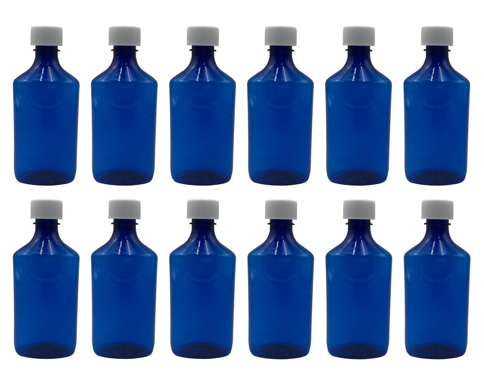 Sandhill Tools Medicine 8 oz Graduated Oval Cobalt Blue Pharmaceutical Grade Bottles And Caps (Pack of 12)
