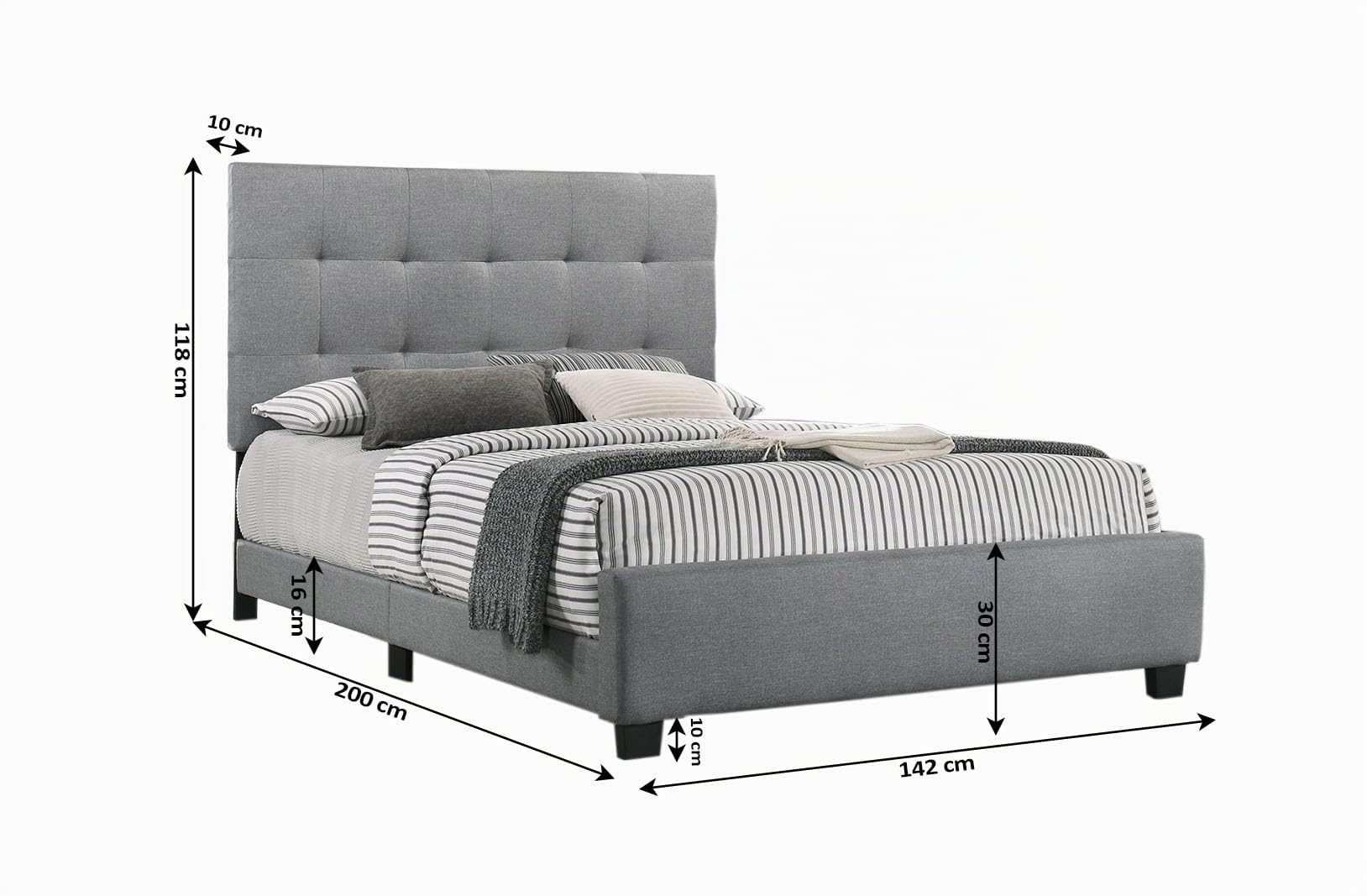 Cama de Matrimonio Emily con Colchón 135x190cm - Elegante y Cómoda, Color Gris