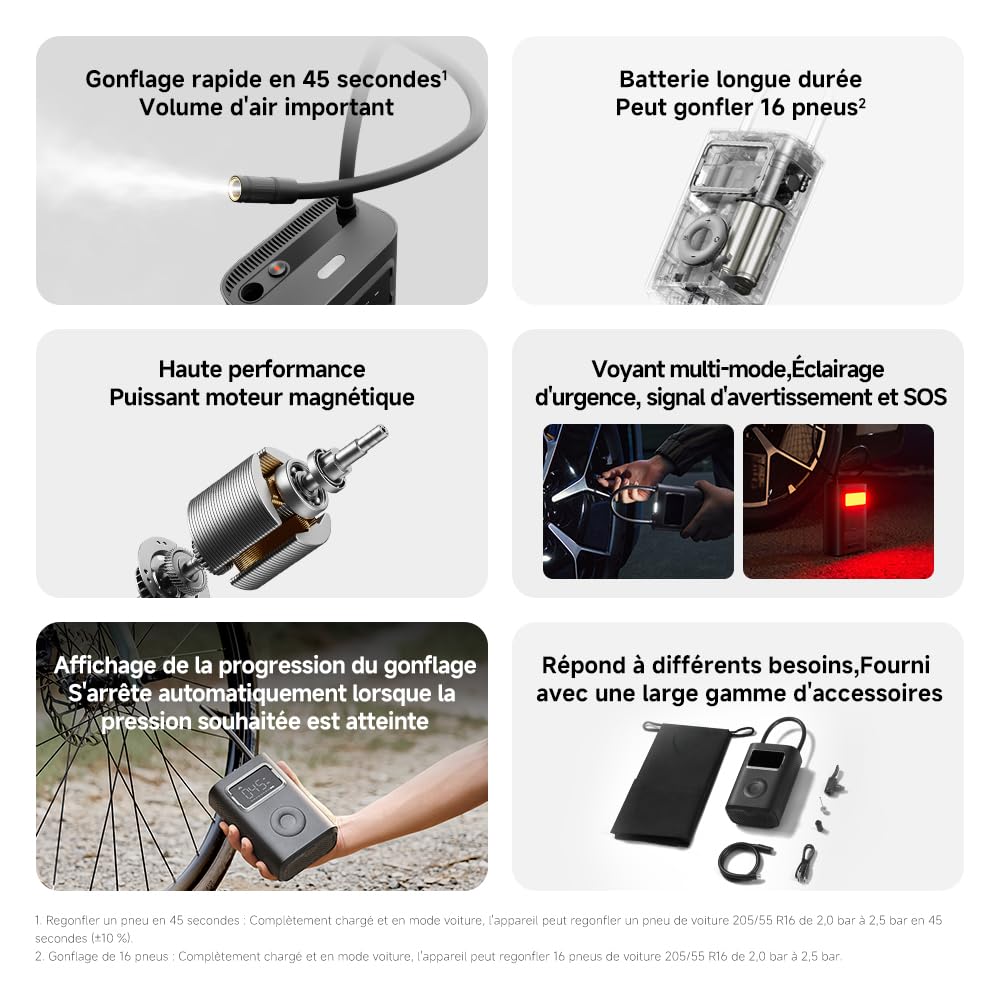 Xiaomi Portable Electric Air Compressor 2 Pro, Batterie 2500 mAh, 5 Modes, 150 PSI, Arrêt Automatique, Écran Digital & Lampe LED, USB‑C – Idéal pour Voiture, Vélo, Moto, Trottinette & Ballons