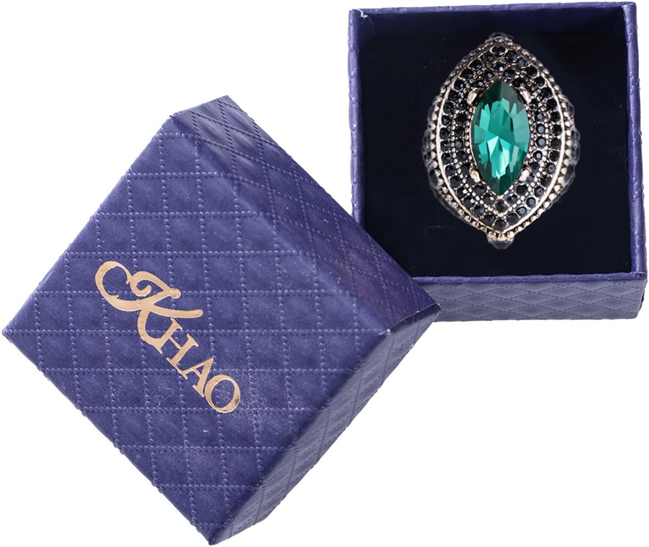 Women Ring - 32mm Big Size Antique Gold Plated Turkish Style Green Black Gemstone Vintage Ring Women Jewelry J0769GreenBlack - Image 7