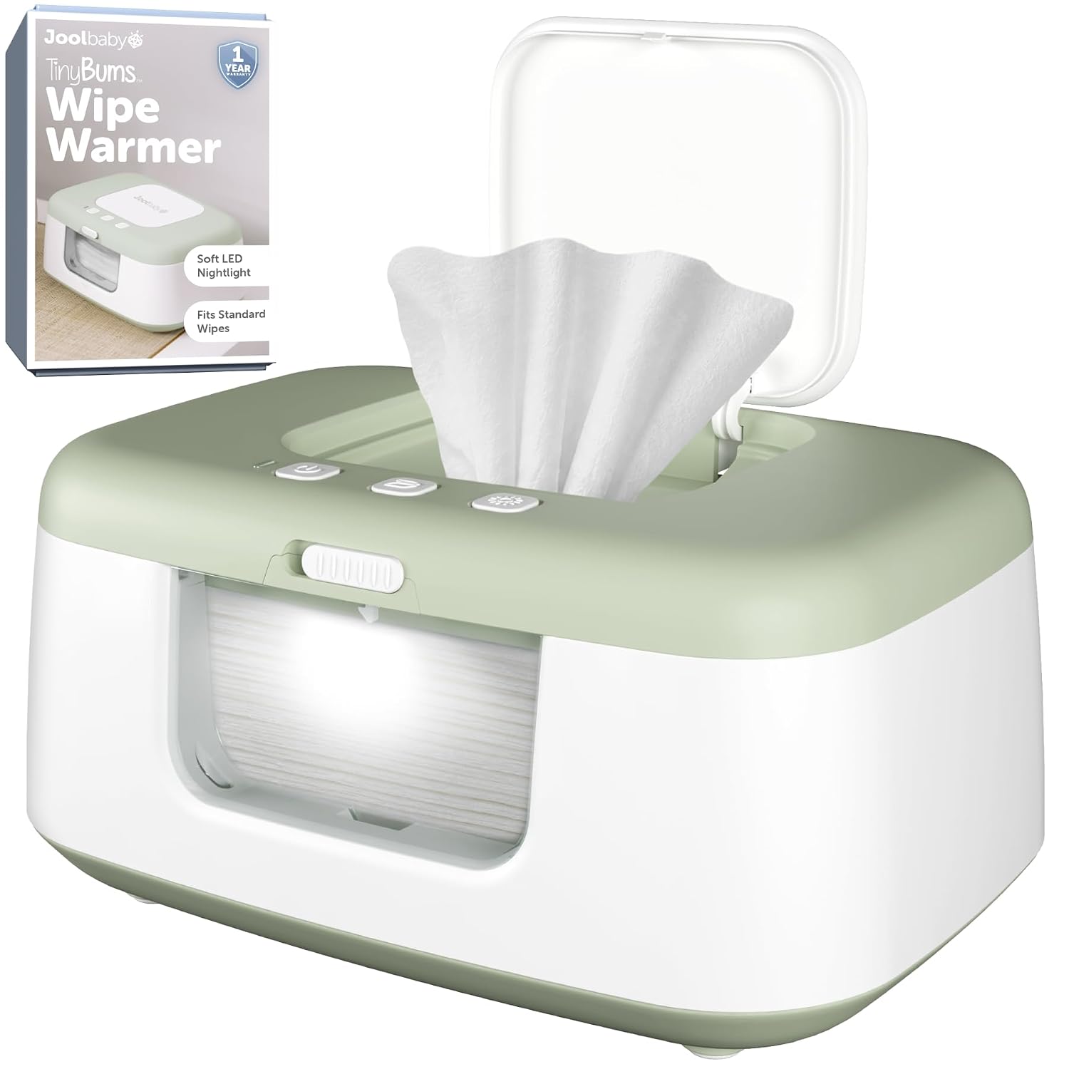 Jool Baby TinyBums Baby Wipe Warmer & Dispenser with LED Changing Light & On/Off Switch (Green)