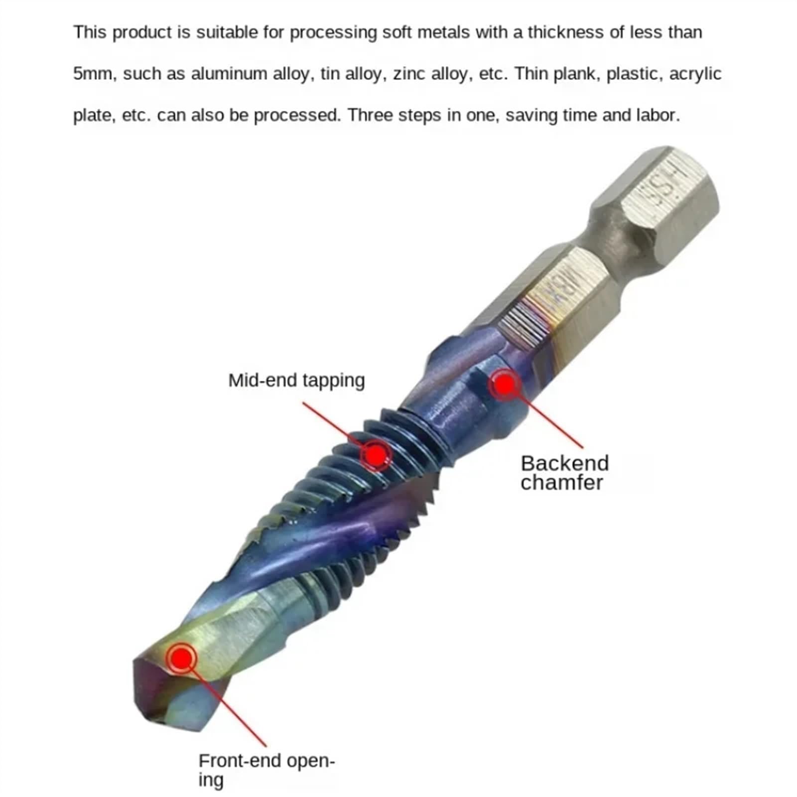 Set di maschi e filiere in titanio, utensili manuali, maschi filettati M6, gambo lungo, per lavorazione del legno, officina meccanica, punta da trapano per metallo (dimensioni: Golden Short 6 pezzi)