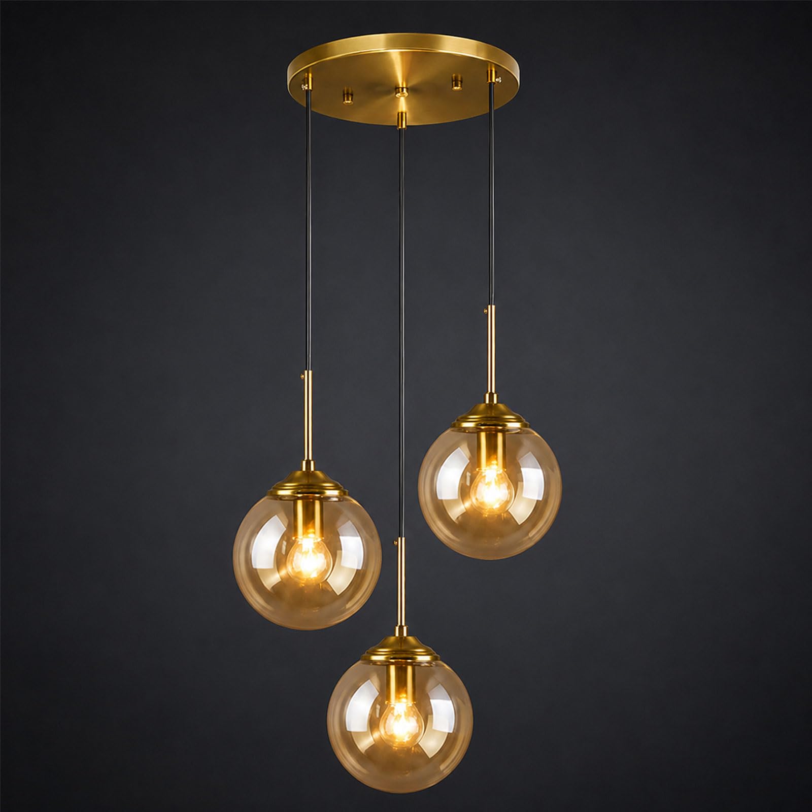 Lampadario moderno a forma di globo con 3 luci, altezza regolabile, lampadario a sfera, lampadario industriale per isola cucina, sala da pranzo (profondità: 15 cm x altezza: 25 cm)