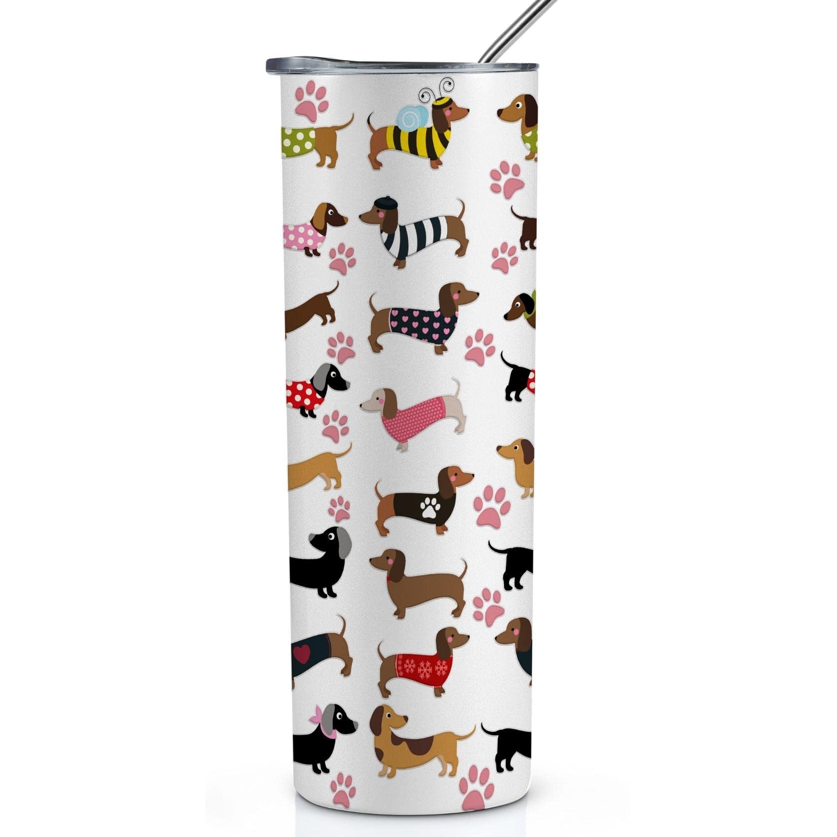 Onebttl Dachshund Gifts for Women, Gifts for Wiener Dog, Sausage Dog Lovers, Owners, Girls, Friends, Daughters, Coworkers, 20Oz Stainless Steel Skinny Tumbler, White