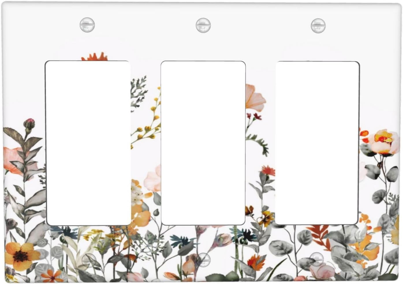 Boho Colorful Wildflower Vintage Flower Floral Plants Triple Rocker Outlet Covers Decorative 3 Gang Light Switch Cover Gfci Electrical Switchplate Receptacle Wall Plate Plug Faceplate for Home