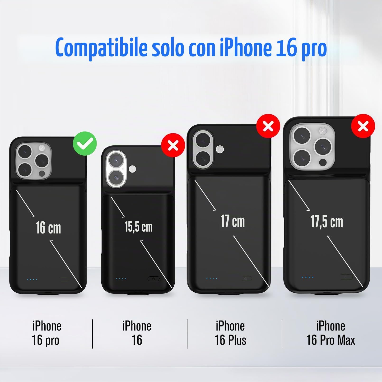 Custodia Batteria per iPhone 16 Pro(6,1 pollici), 7000mAh, Cover Caricabatterie Portatile Battery Case 15W, Custodia di Ricarica Intelligente per iPhone 16 Pro, Nero