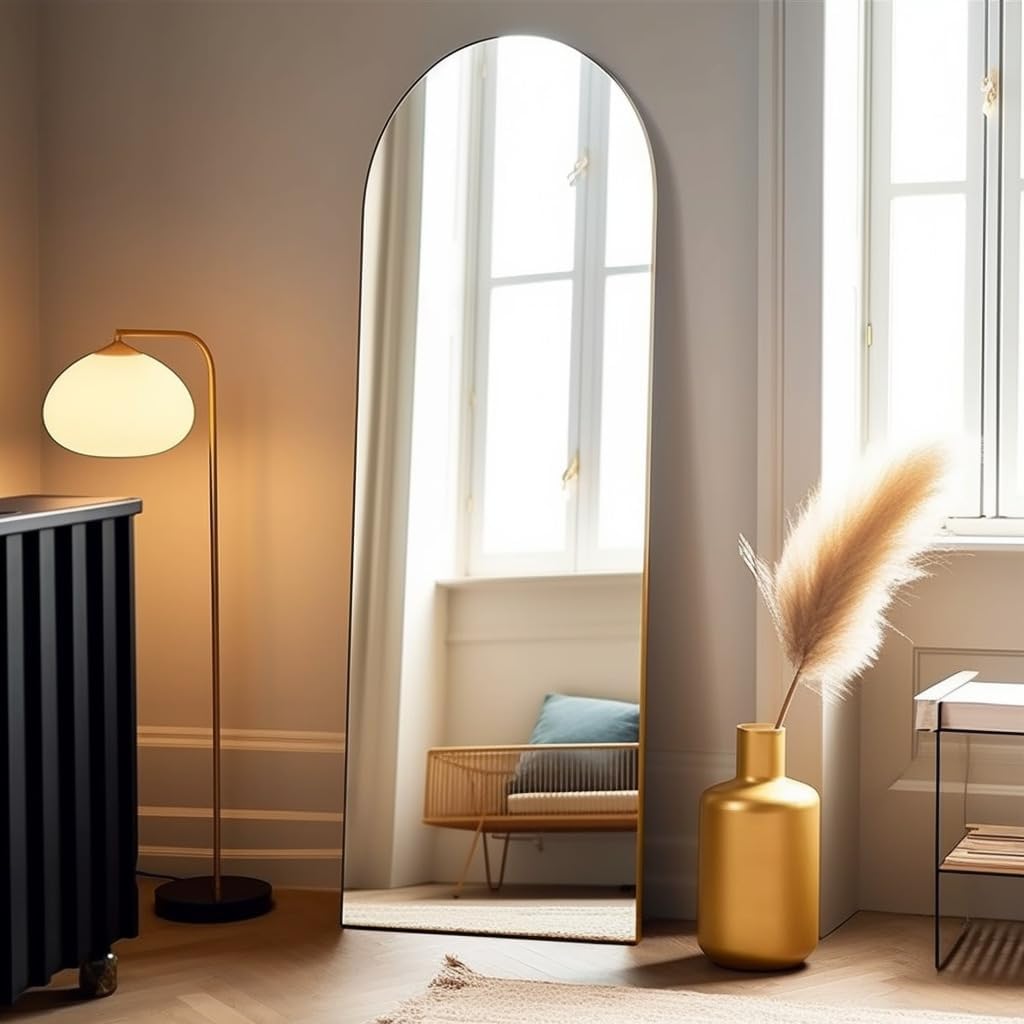 Arched Full Length Mirror - 18"58" Floor & Wall Mounted Mirror for Bedroom & Living Room, Gold - Image 7