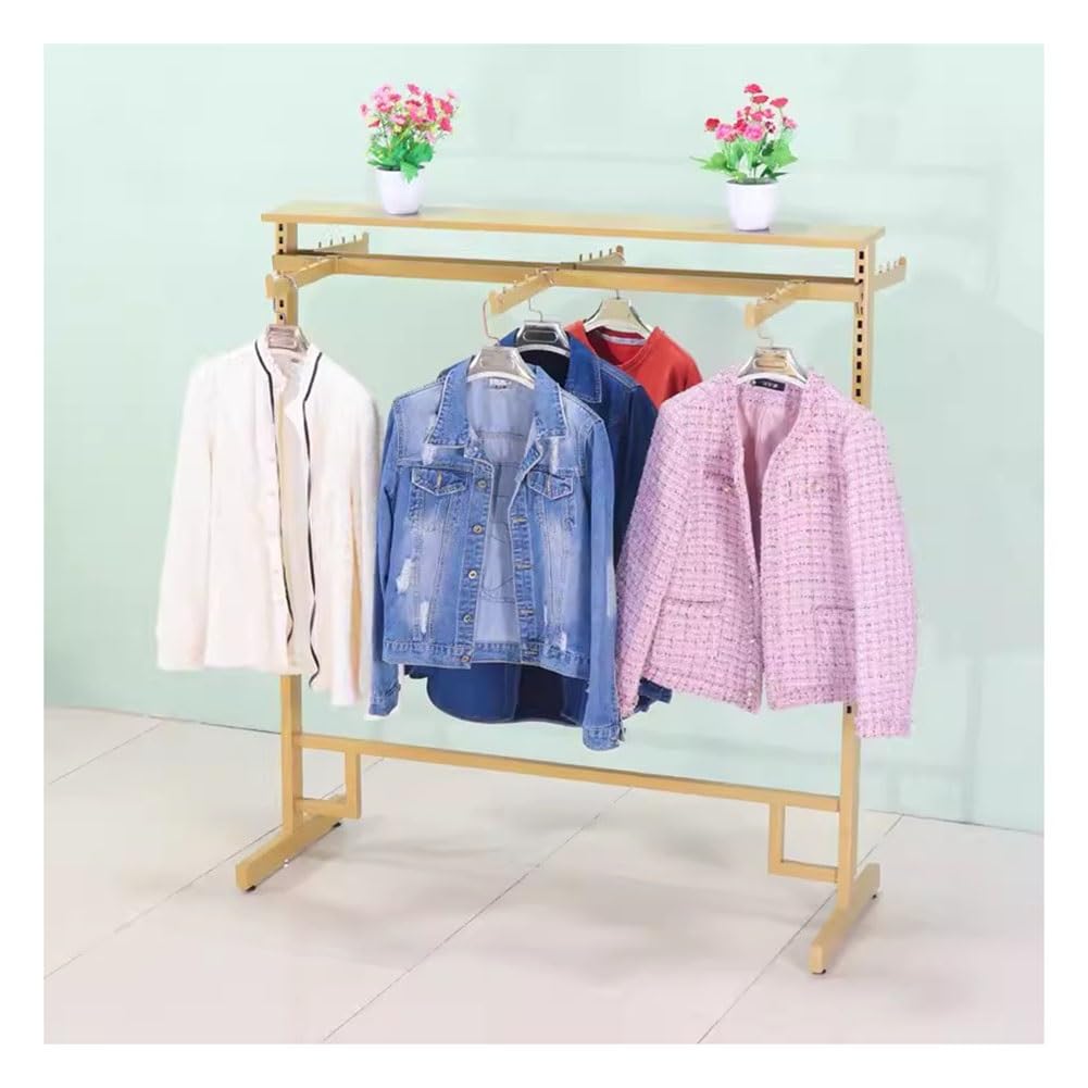 Heavy Duty Garment Rack With Top Shelf, Metal Clothes Hanger Rack With Adjustable Double Rod Floor-Standing Clothing Rack 6 Arms Display Stand For Boutique Shops Large Retail Stores(Black,15