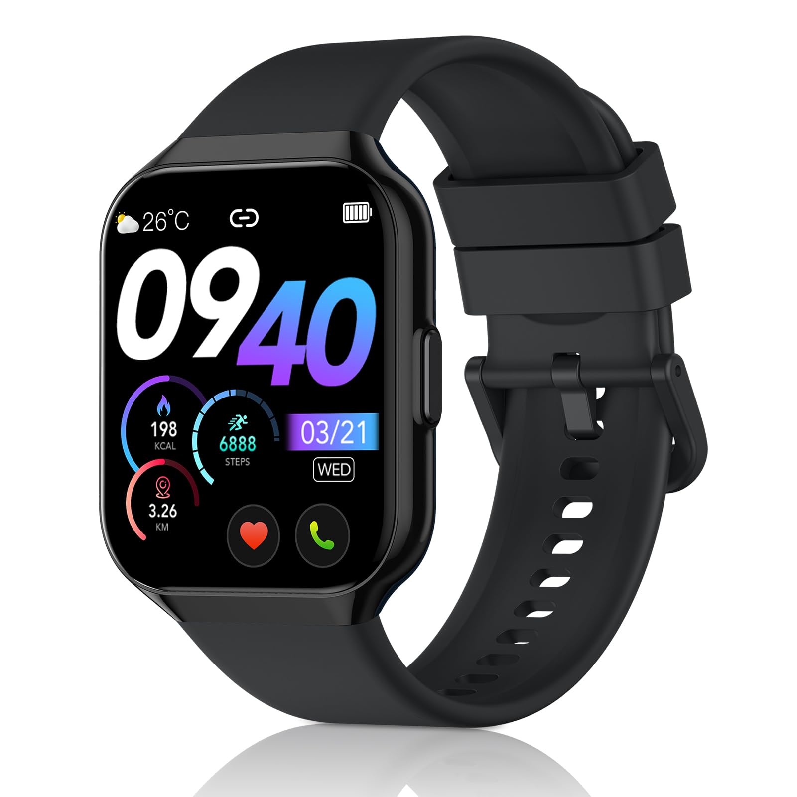 QCOQ® Smartwatch Uomo Donna, 1.96" Orologio Smartwatch con Effettua o Risposta Chiamate, 110+ Sport Smart Watch, Cardiofrequenzimetro/Contapassi/Sonno, Impermeabile IP68 Fitness Track per Android iOS