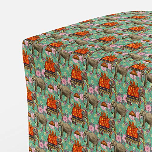 Image of ArtzFolio Indian Elephants Puffy Pouffe Ottoman Footstool Footrest | Canvas Fabric Cube-Shaped; 16 x 16 x 16 inch; Prefilled Foam