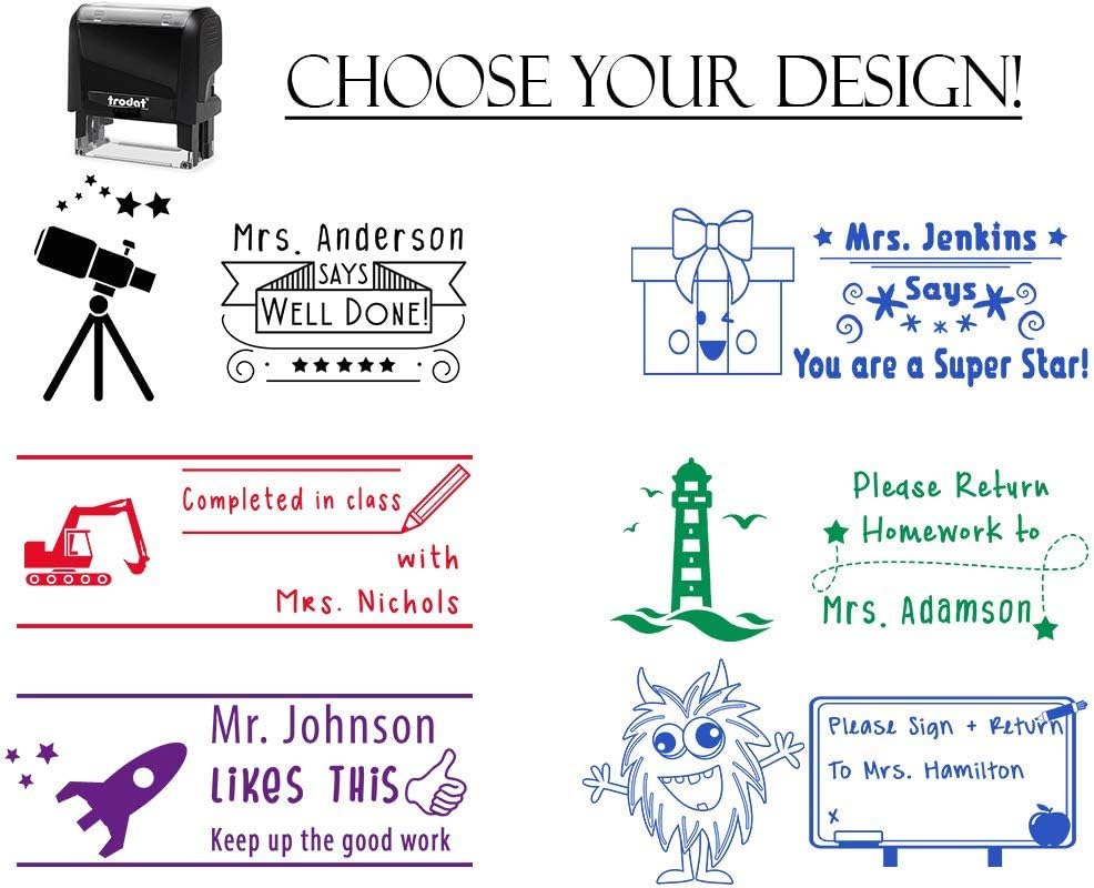 Choose Your Template - Your Image - Your Ink Color - Your Wording! Teacher Self Inking Stamp for The Classroom, Homework Reminder, Well Done - Good Job Appreciation Gift. 7/8" x 2 3/8"