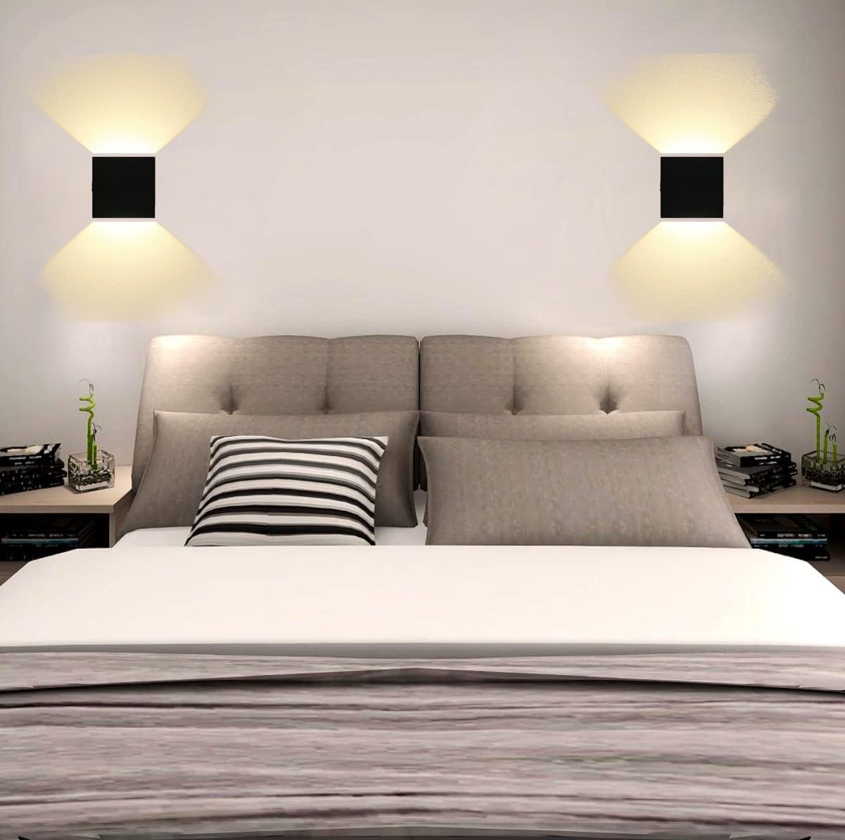 Dimmbare LED Wandleuchte mit Schalter, Aluminium Modern Up-Down Wandlampe, 3000K Warmweiß, Schwarz, 12x12cm, Innen Wandlicht für Wohnzimmer, Schlafzimmer, Flur, Badezimmer