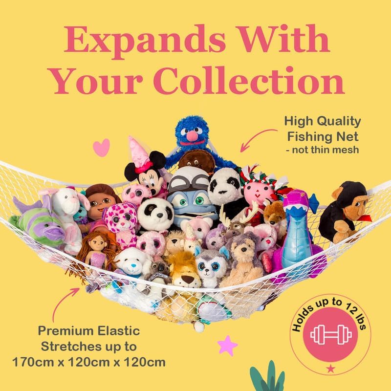 Miniatura 3 de Lilly's Love Hamaca de almacenamiento para animales de peluche, paquete de 2 grandes, "HAMACA DE FIESTA" (azul)