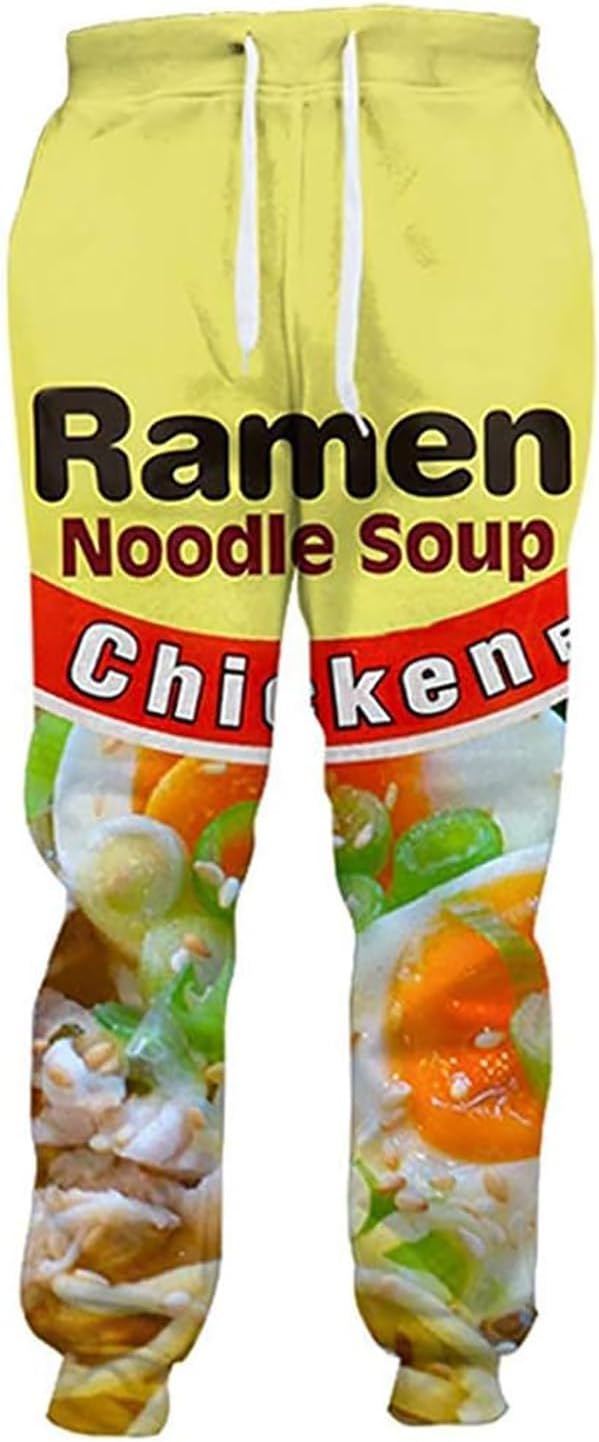 Keasmto 3D Ramen Chicken Noodle Soup Beef Pant Food Funny Trousers Men Women Cotton Novelty Pants