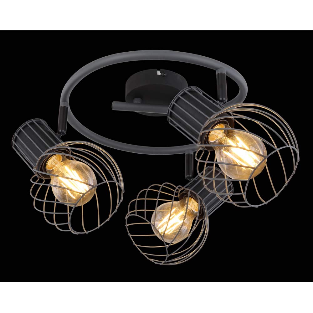 Lampada da soffitto con gabbia in metallo a 3 luci, faretti mobili