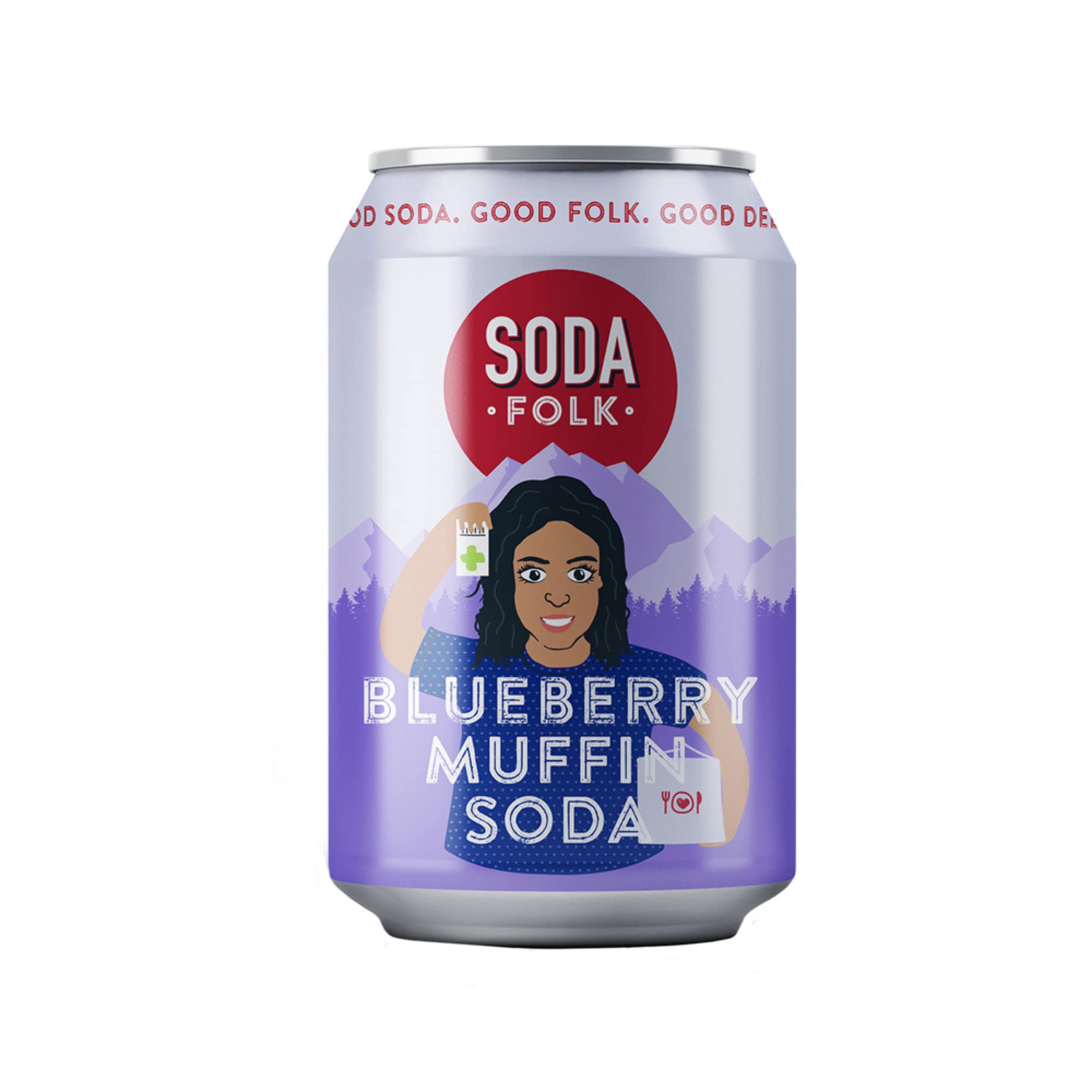 Soda Folk Blueberry Soda, American Style Fizzy Drinks, Sweet and Refreshing, Reduced Sugar, Soft Drink, 100 Percent Natural Ingredients, Nostalgic Flavours, Gluten Free and Vegan (330 ml Can)