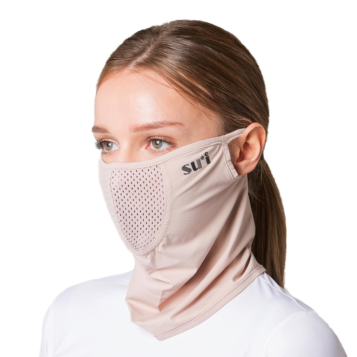 SUIGOLF KOREA UV Sun Protection Balaclava Half Face Mask - For Hiking, Running, Cycling & Outdoor Sports (Type E) (US, Alpha, Medium, Beige)