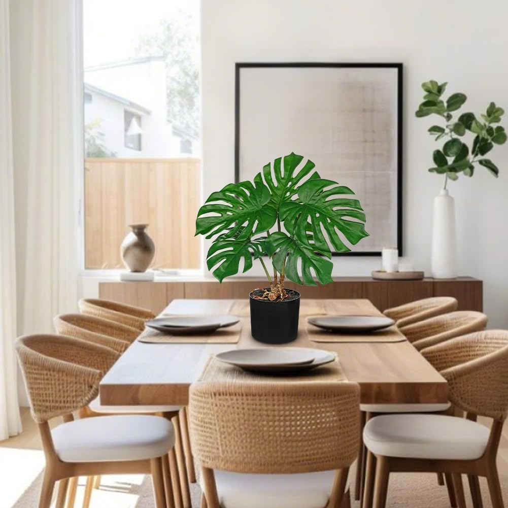 DILATATA Fake Plants Artificial Monstera Plant 18" Faux Potted Monstera Plant Indoor Tropical Palm Fronds with Black Pot for Indoor Home Decor Office Living Room Porch Decor