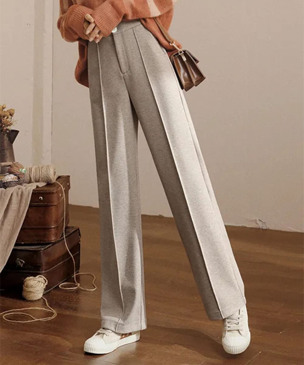 Pantalones De Pierna Ancha Para Mujer - Pantalones De Traje De Cintura Alta, Pantalones De Pierna Recta Casuales Cálidos Engrosados De Otoño E Invierno, Pantalones Elegantes Versátiles Súper Suav