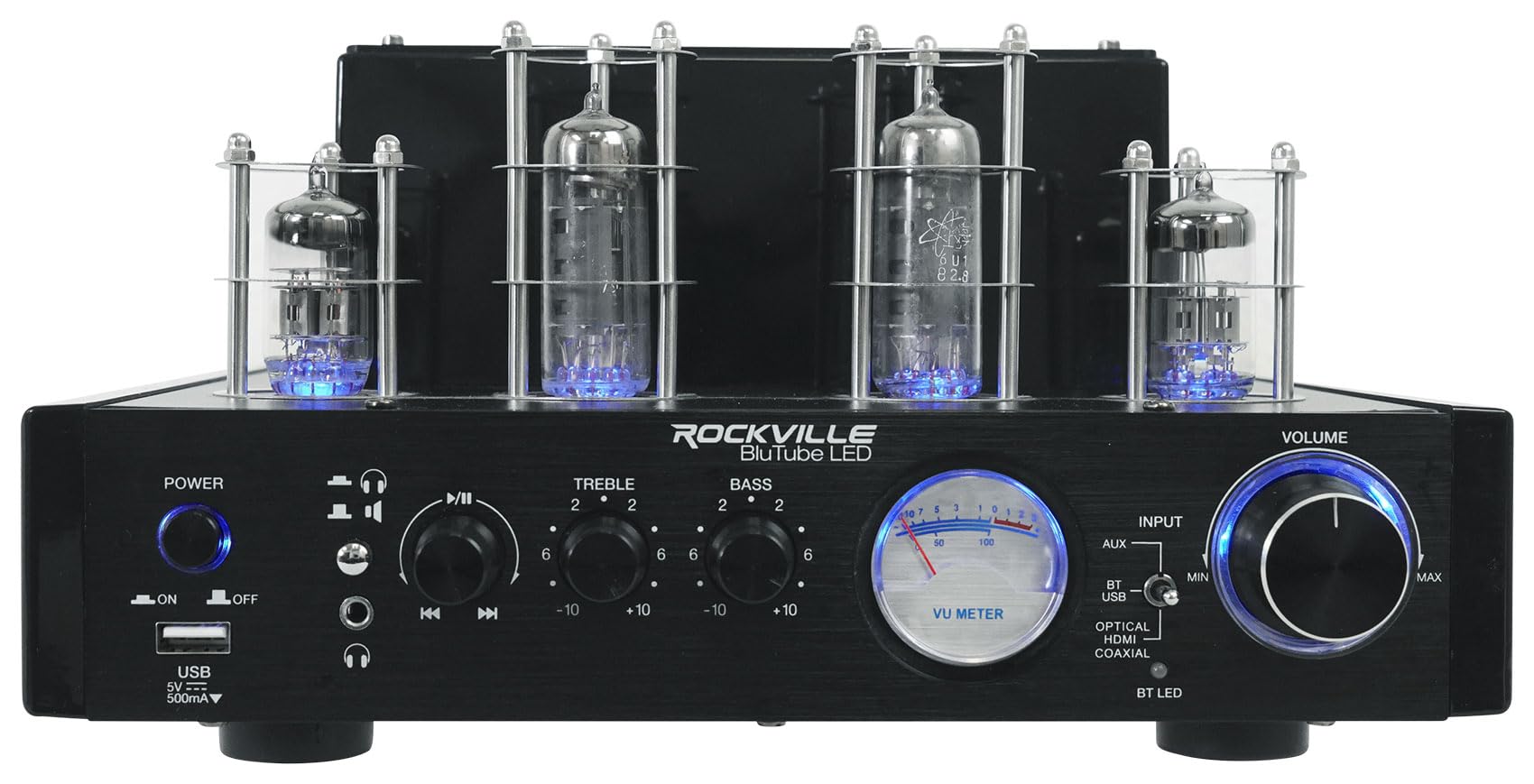 Rockville BluTube LED Tube Amplifier Home Bluetooth Receiver+(4) 6.5