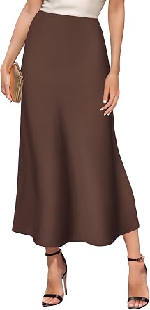GOLDSTITCH Womens Satin High Waist Skirts Elegant Flared Casual A Line Maxi Skirt