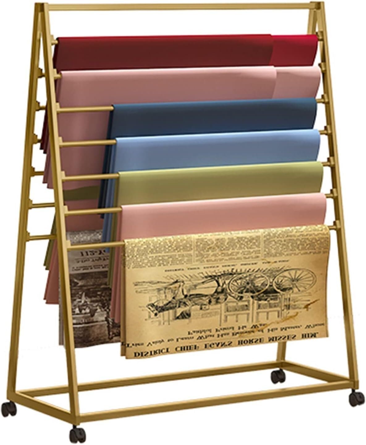 Ruchomy metalowy stojak wystawowy z kółkami, dwustronny organizer do przechowywania dla sklepów i pomieszczeń rzemieślniczych(Gold,80x40x120cm)