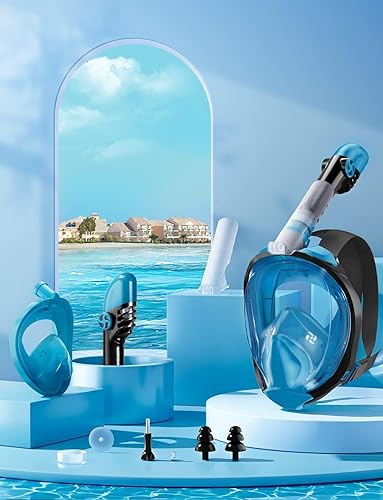 Miniatura 7 de Zenoplige Máscara de esnórquel de cara completa para adultos, equipo de esnórquel seco con soporte para cámara, máscara panorámica plegable de 180