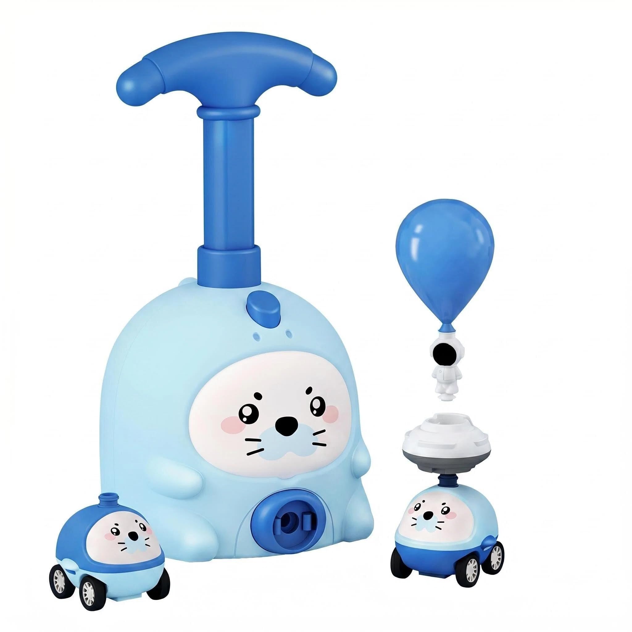 PORUPAEL Animal Air Powered Balloon Car Toy, Balloon Launcher Toy Pump Set with 2 Cars, Kids Air Powered Balloon Vehicle, STEM Educational Toy for Boys Girls (Blue)
