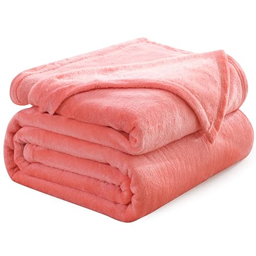 NANPIPER Flannel Fleece Living Coral Blanket Throw Size Luxury Microfiber Soft Throw 50" x 65" Fluffy Solid Throw Blanket for Couch/Bed - Throw - Living Coral