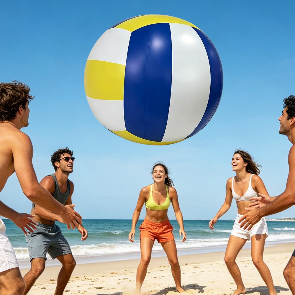 Palla da spiaggia con diametro di 100 cm, grande pallone gonfiabile gigante in gomma robusta, gonfiabile con pompa a mano, pallone da beach volley, giocattolo per interni ed esterni