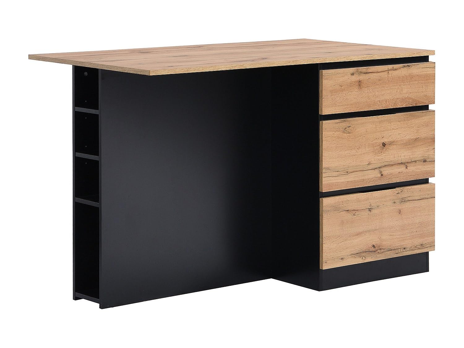 Vente-unique - Ilot Central de Cuisine avec 6 tiroirs et 4 niches en MDF - Naturel Clair et Noir - POMARELA