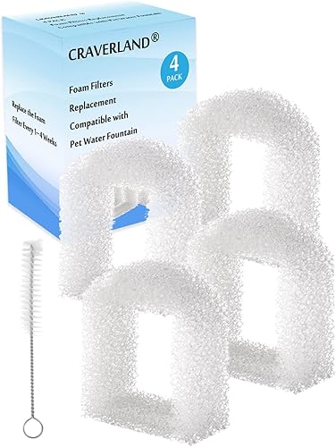CRAVERLAND Filtros de espuma de repuesto compatibles con Drinkwell Avalon, fuente de agua para mascotas de acero inoxidable 360, prefiltros y una