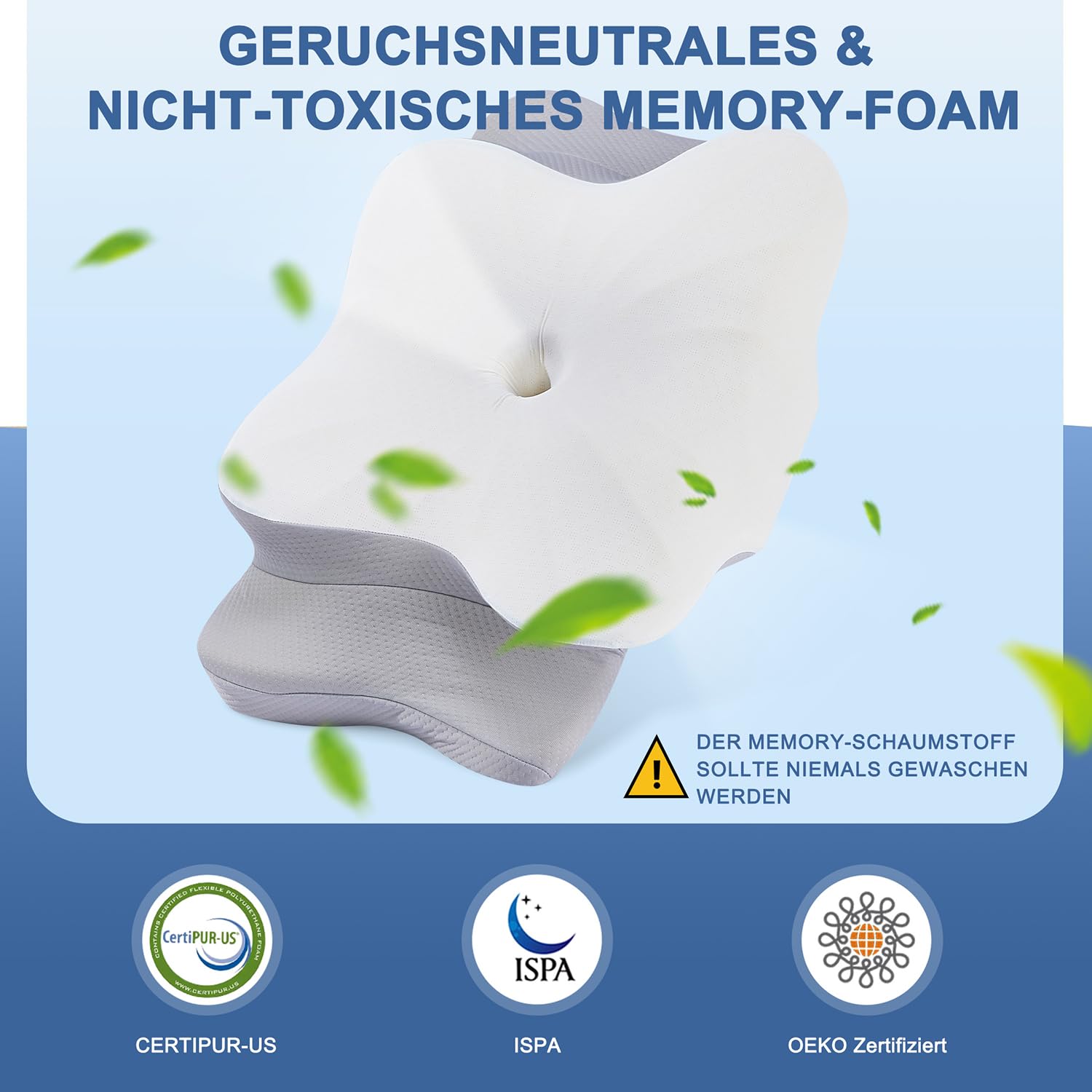 DONAMA Memory Foam Nackenkissen Ergonomisch, 6-Zonen-Kontur, Kühlend & Atmungsaktiv, mit Armauflage & Zwei Höhen