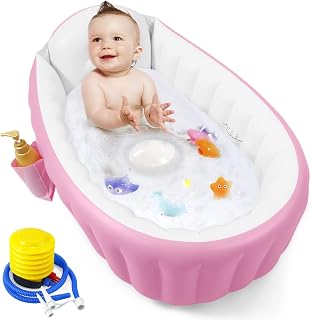 PandaEar Inflatable Baby Bathtub with Air Pump - Portable Foldable Non-Slip Toddler Bath Tub for Newborns Infants 6-36 Months (Pink)