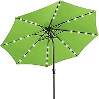 Vista 12 de JEAREY Sombrilla de exterior de 9 pies con luces solares, sombrilla de piscina con luz LED, inclinación y manivela, sombrillas de mesa para terraza