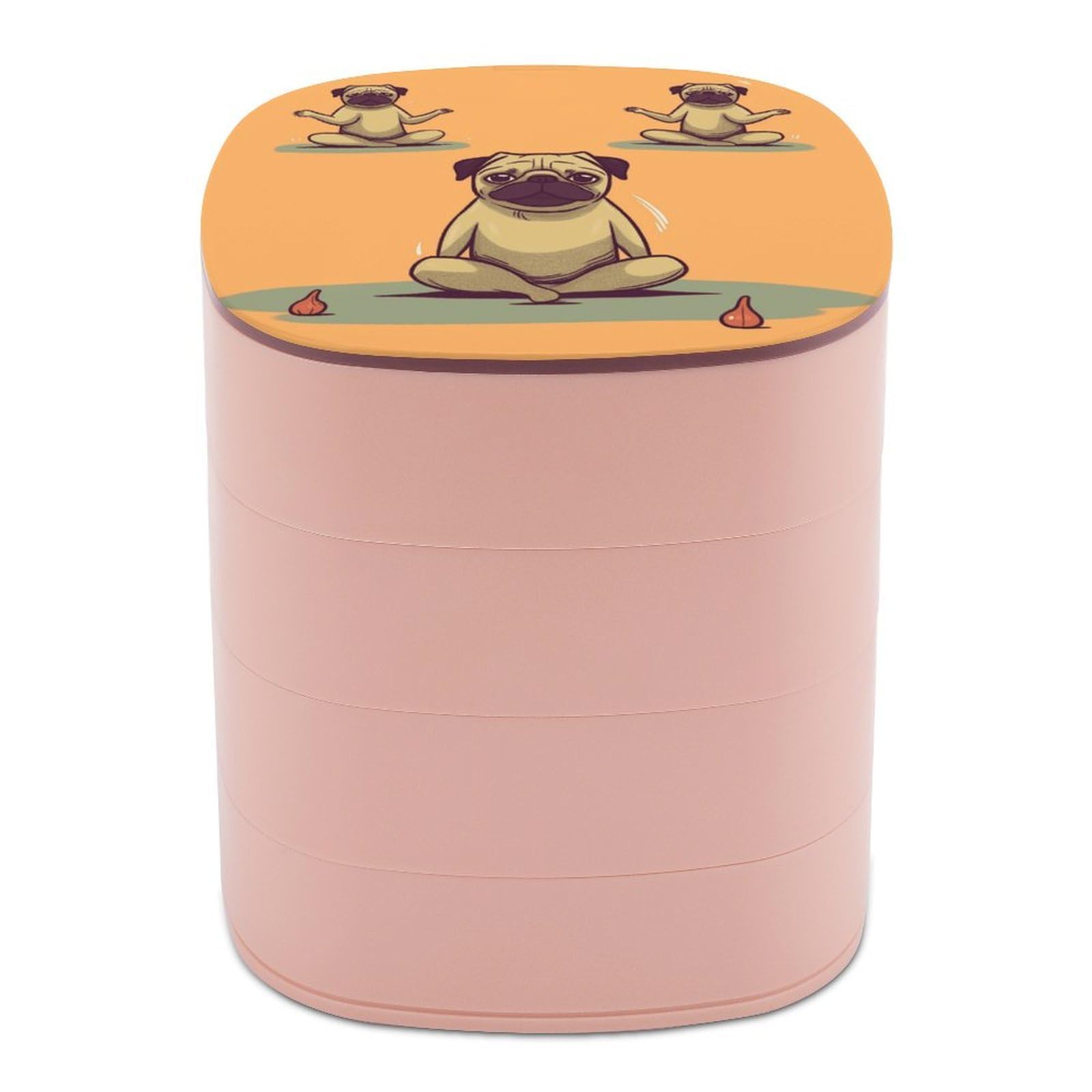 VstaDank Yoga Pug Jewelry Case Women Portable Travel Jewelry Box Rotating Jewelry Organizer with Mirror Multi-Layer Necklace Ring Earring Storage Box for Bracelets Rings