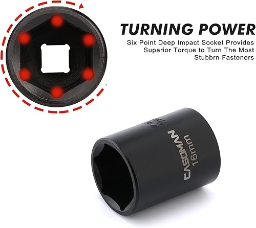 Miniatura 3 de CASOMAN Juego de llaves de impacto de 13 piezas, 38 pulgadas, 6 puntos, métricos, poco profundos, CR-V, 0.276 in a 0.748 in, estuche de