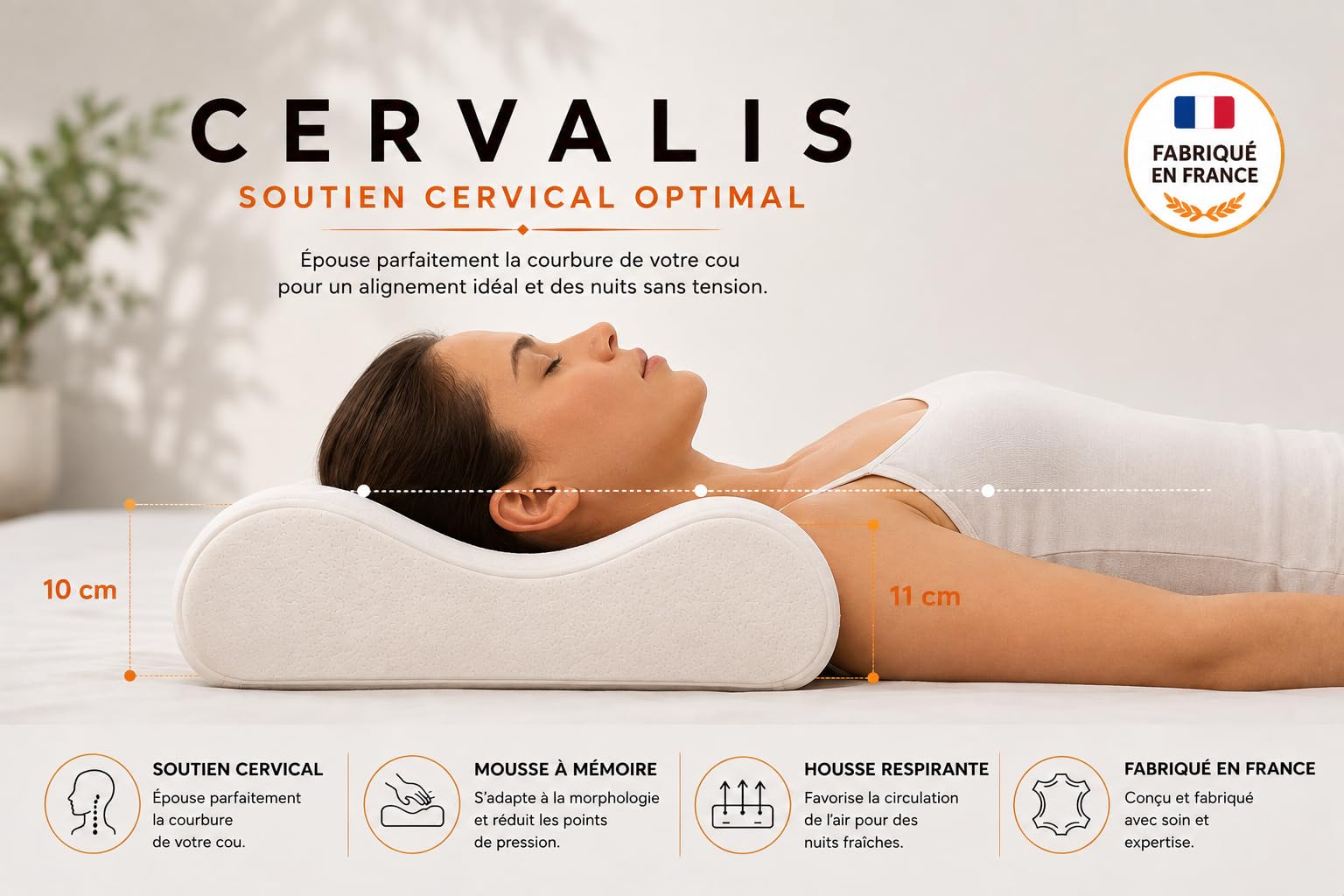 Cervalis Oreiller Cervical Ergonomique à Mémoire de Forme 60x40cm