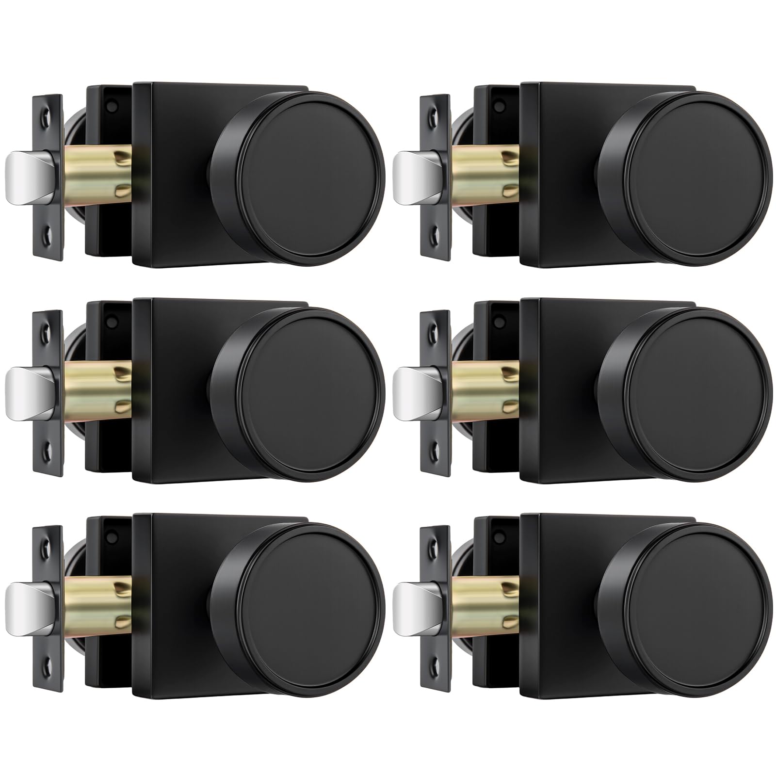 Brushed Gold Door Knobs - 6 Pack Privacy Knobs -17