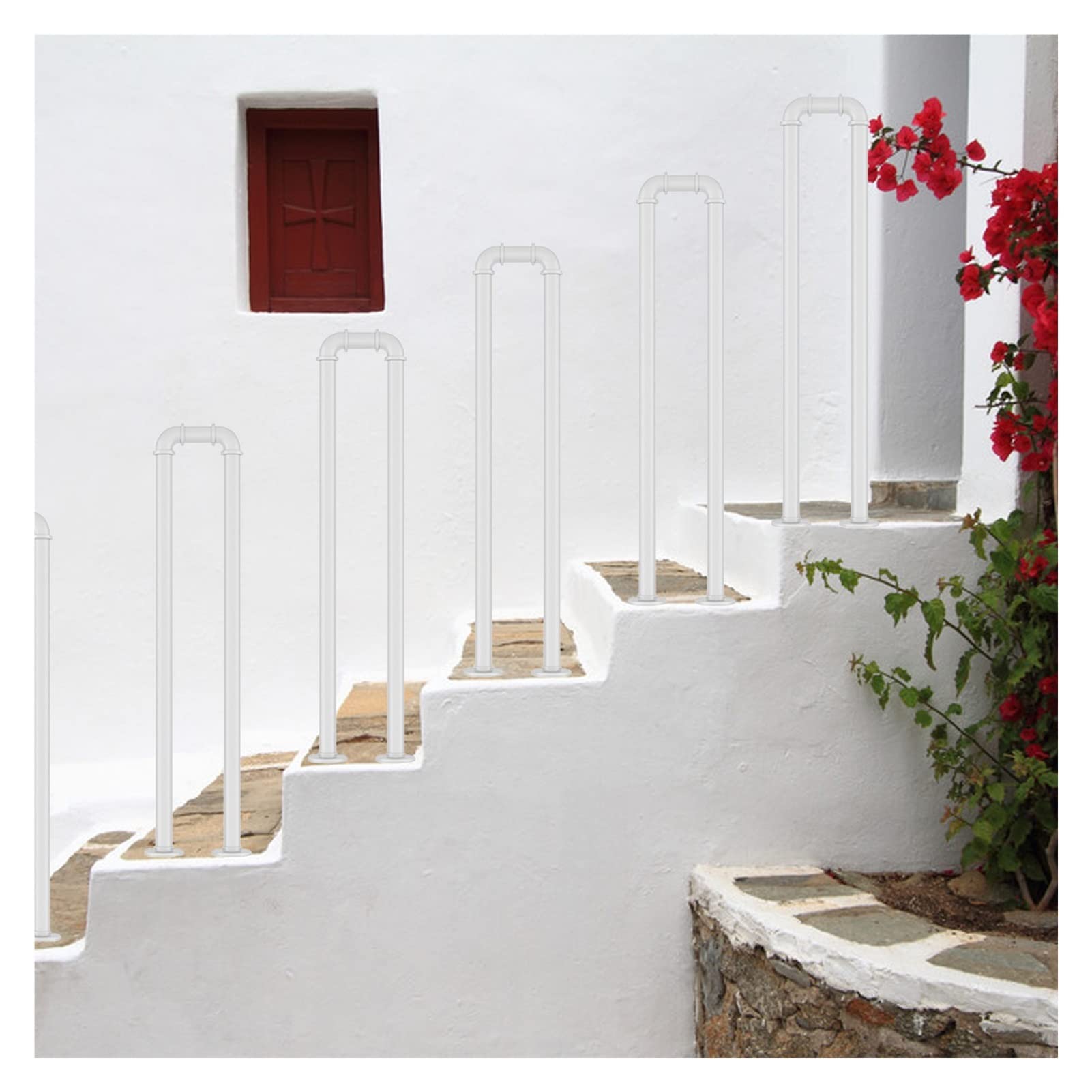 Meiiron White Staircase Handrails For Indoor Outdoor Steps, U-Shaped Wrought Iron Handrail For Stair, Stairs Porch Deck Hand Rail Home Decoration Stair Railing(1 Pcs) (Color : Size : 45Cm(17.7"))