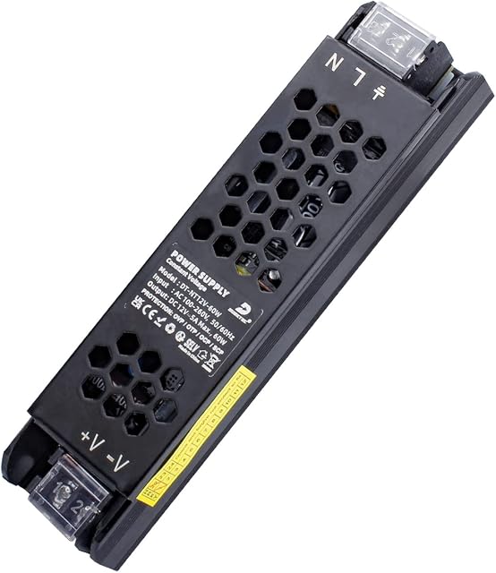 DUSKTEC LED Driver 12V 60W LED Transformer, Slim LED Power Supply AC 240V to 12V DC 5A, Constant Voltage Adapter for LED Strip Cabinet Lights or G4 MR11 MR16 LED Light Bulbs