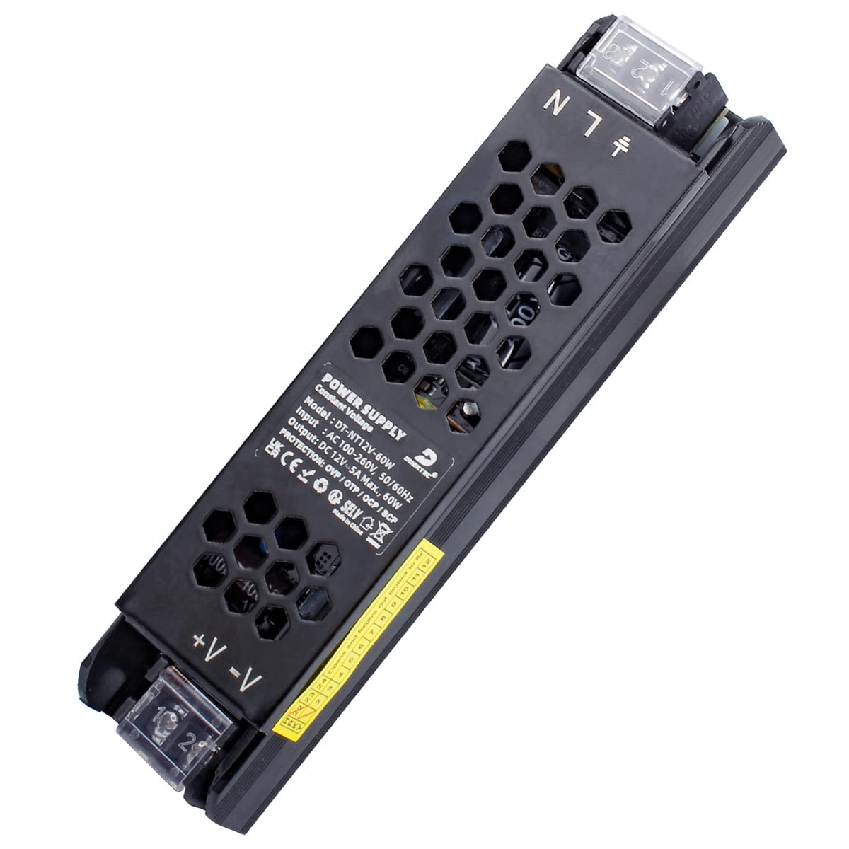 DUSKTEC Transformator LED 12 V sterownik 60 W, zasilacz kierowcy 5 A, zasilacz prądu stałego niskiego napięcia, konwerter 220 V AC na DC do taśm świetlnych LED MR16 G4 CCTV