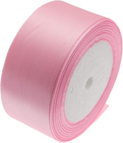 Atrbb Cinta de satén de 25 yardas, 1-12 pulgadas de ancho, perfecta para bodas, lazos hechos a mano y envoltura de regalos, rosa