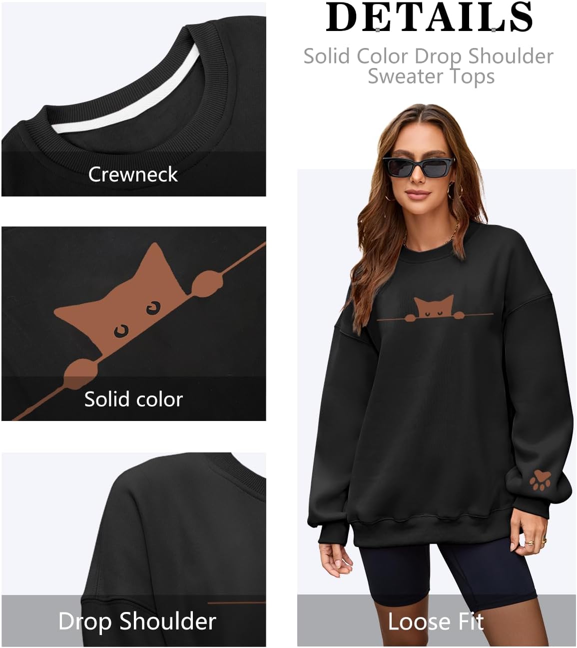 HEYTALALA Womens Oversized Sweatshirts Fleece Sweaters Long Sleeve Crewneck Hoodies Fall Solid Color Drop Shoulder Pullovers - Image 5