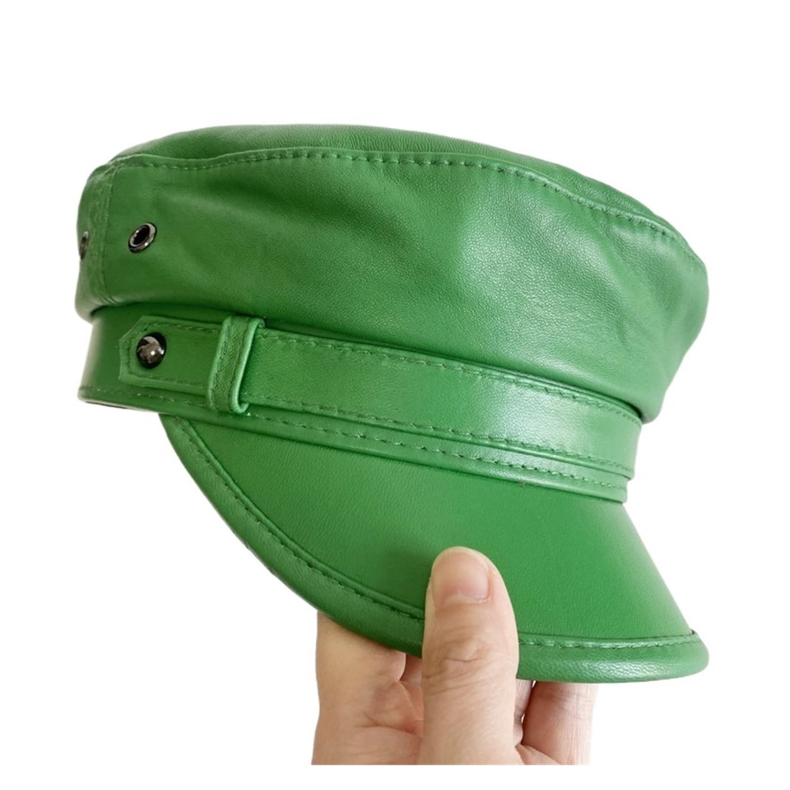Gorra Militar Verde de Cuero Genuino, Gorra Militar, Sombreros Marineros for Mujeres y Hombres, Gorro cadete de Viaje, Sombrero Militar de Piel de Oveja